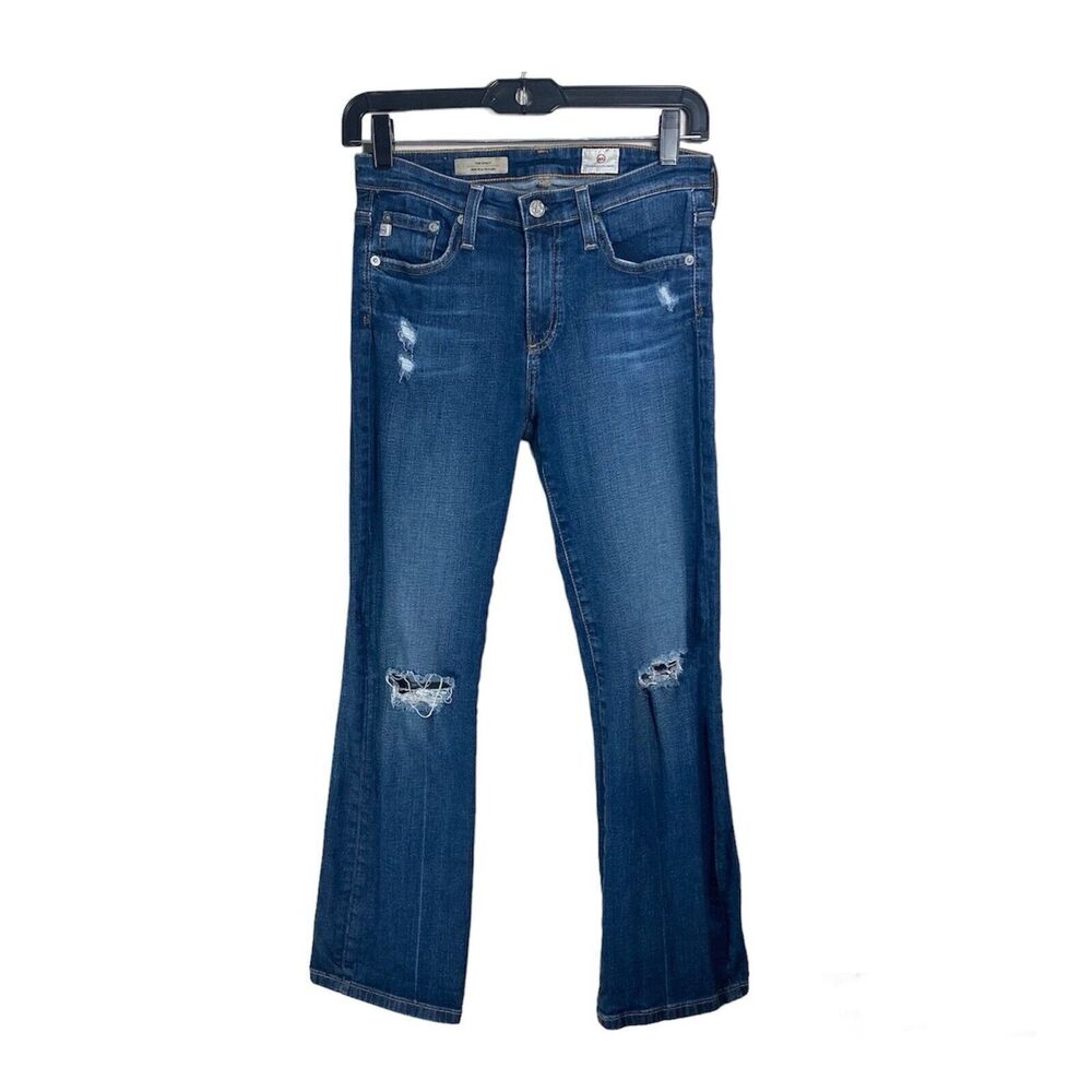 AG Adriano Goldschmied Jeans 26x27 Blue Straight Leg Mid Rise Distressed Stacy